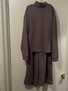 GAP Mauve Waffle-Knit Mock Neck Lounge set